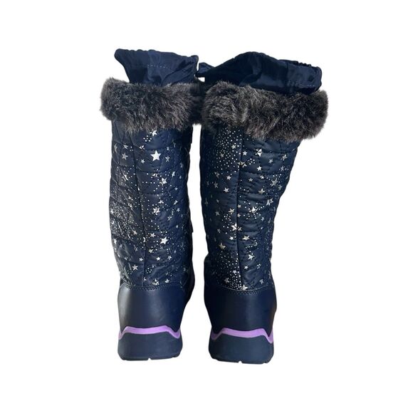 Lands End Youth Girls Sz 6 M Navy Purple Lace Trim Stars Rain Snow Winter Boots - Picture 7 of 9